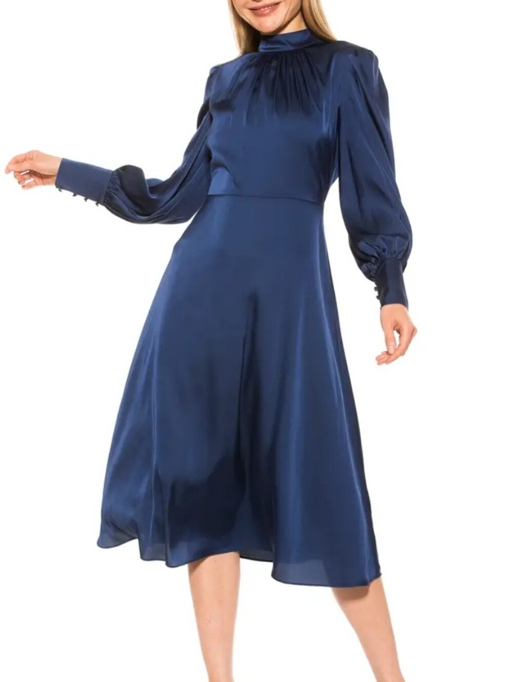 Alexia Admor, Women's Francy Long Sleeve Fit & Flare Midi Navy Blue Dress Sz 6 - Picture 1 of 10